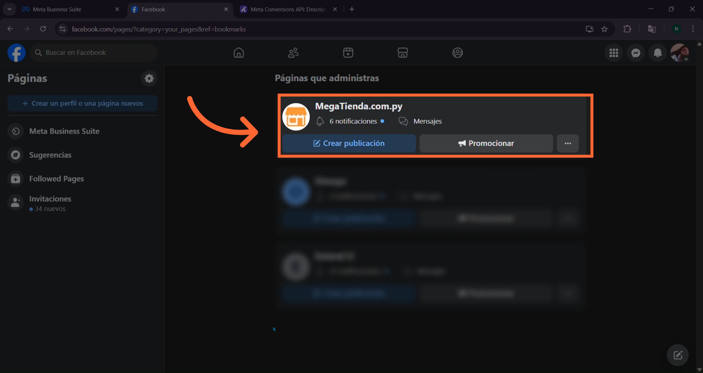 Cambiar a perfil de página
