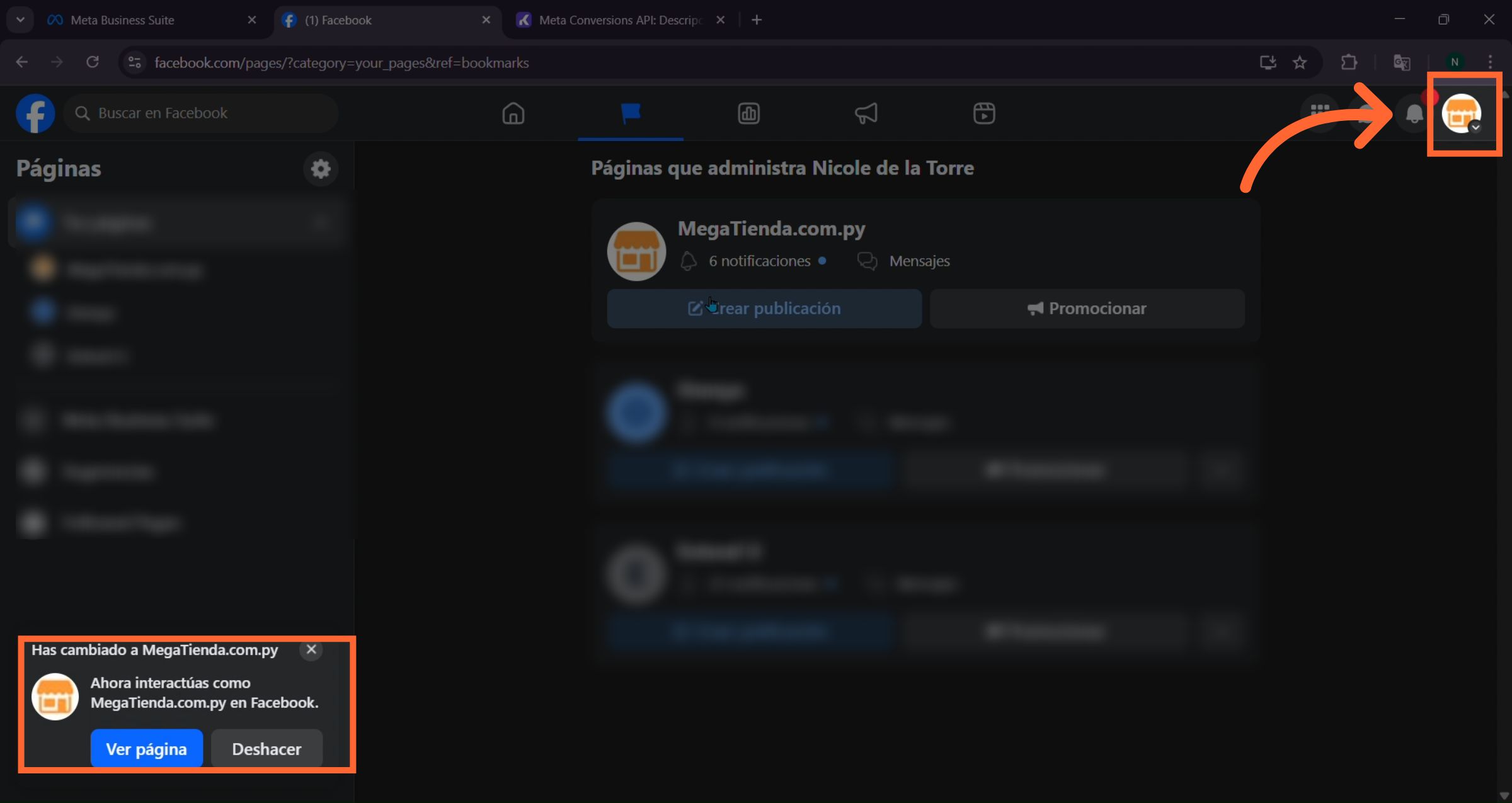 Cambiar a perfil de página