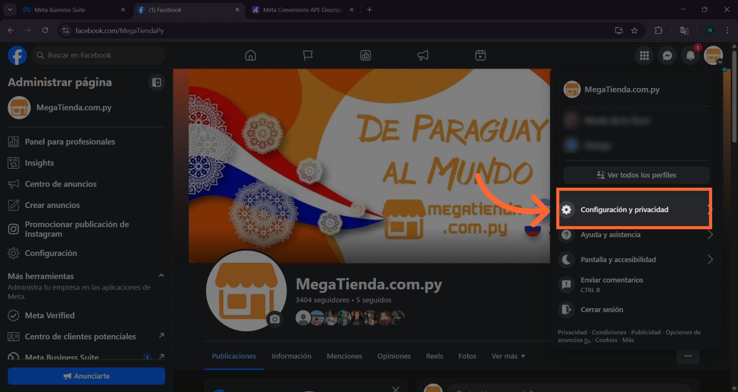 Panel de configuración