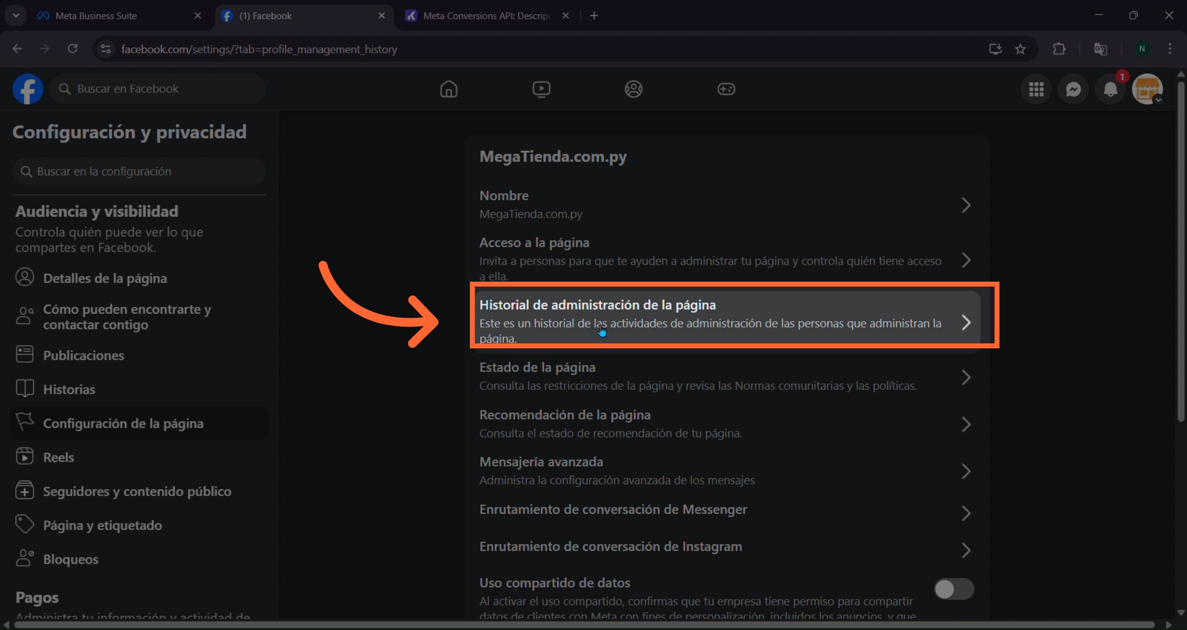 Panel de configuración
