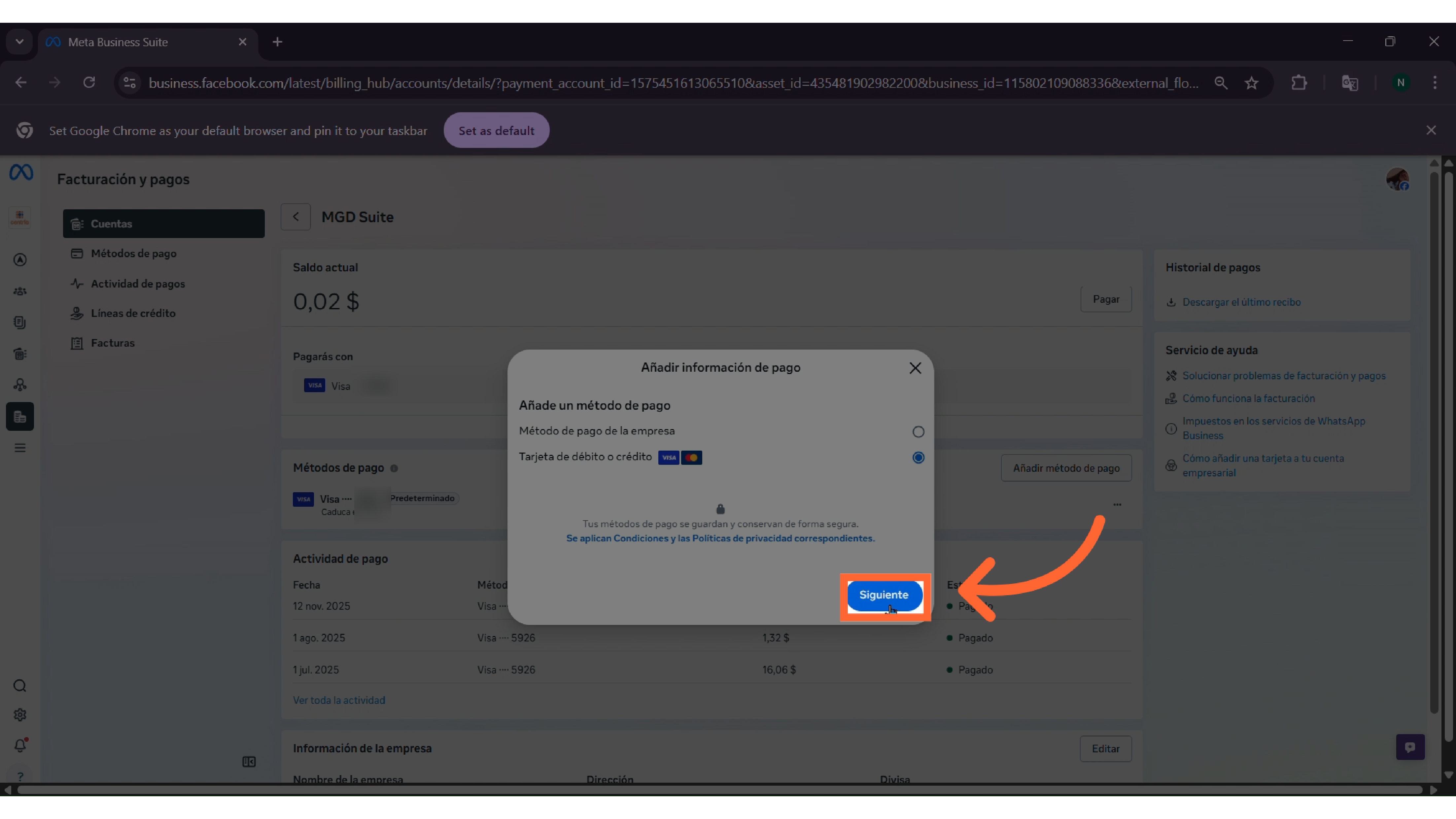 Haz clic en Siguiente para continuar