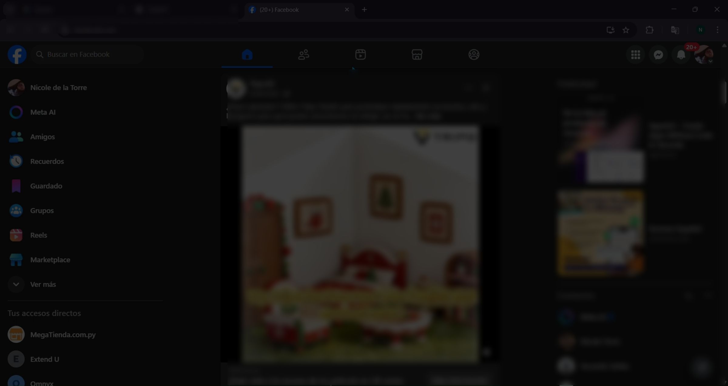Menú de navegación de Facebook para acceder a secciones de páginas