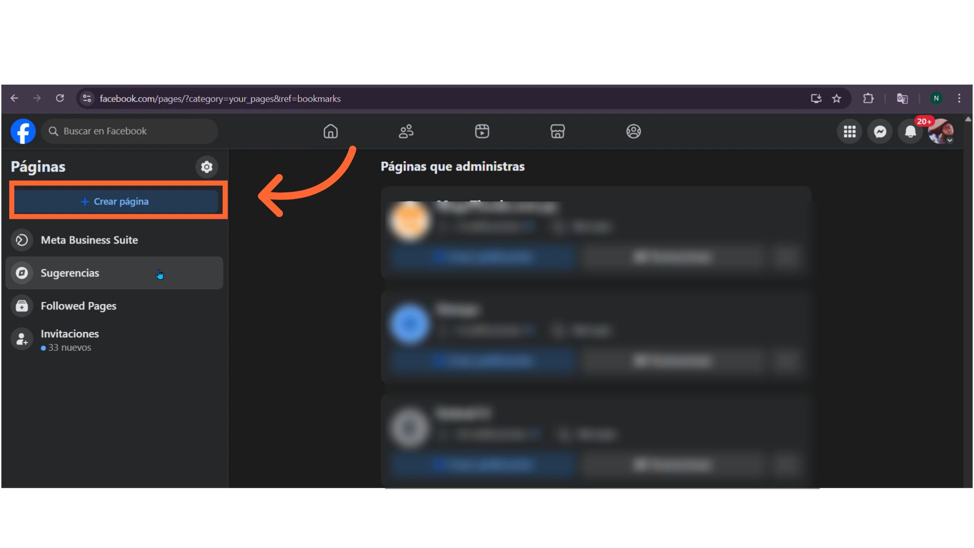 Interfaz de creación de nueva página pública