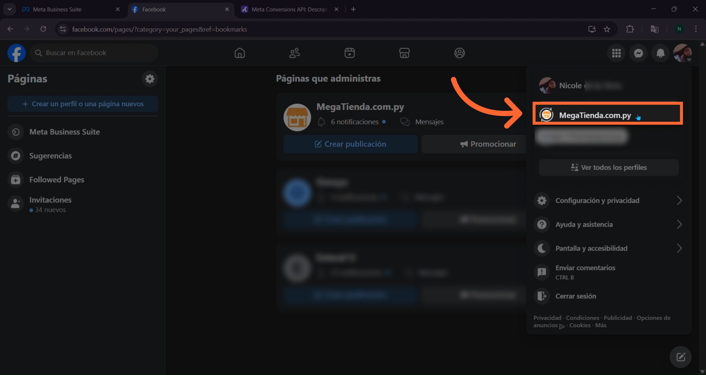 Cambiar a perfil de página